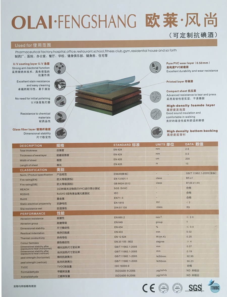 風(fēng)尚 辦公室pvc卷材彈性地板 產(chǎn)品參數(shù)